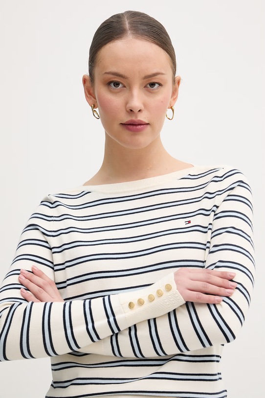 Tommy Hilfiger пуловер дамски с памук бежов WW0WW40099.