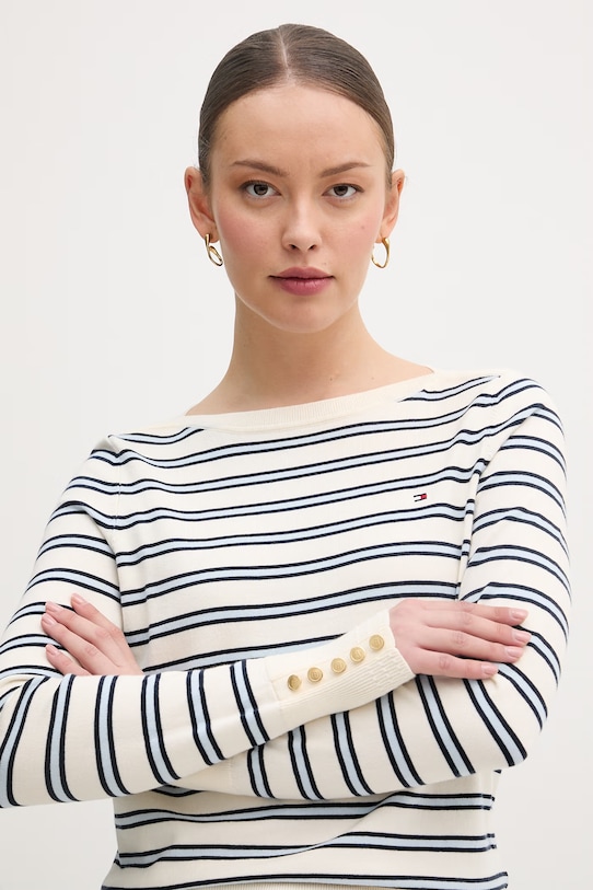 Tommy Hilfiger пуловер дамски с памук бежов WW0WW40099.