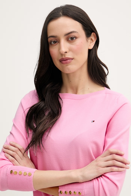 Tommy Hilfiger sveter dámsky s bavlnou ružová WW0WW40099.