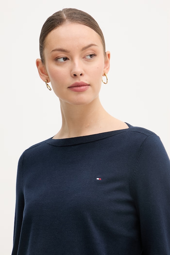 Tommy Hilfiger пуловер дамски с памук тъмносин WW0WW40099.