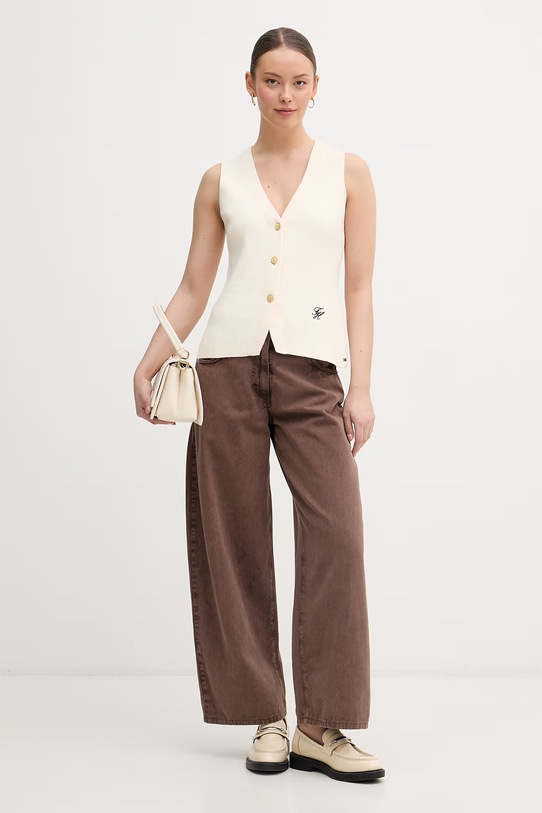 Tommy Hilfiger pulover bez rukava ženski pamučni WW0WW49707 bež SS26