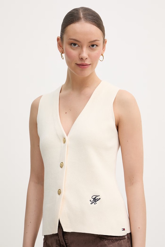 Tommy Hilfiger pulover bez rukava ženski pamučni bež WW0WW49707