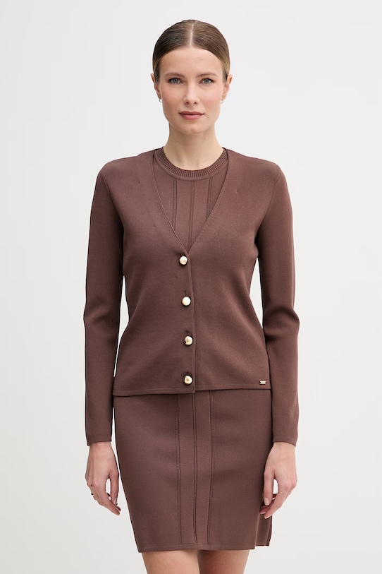 Gaudi kardigan damski z wiskozy brązowy 611FD53008