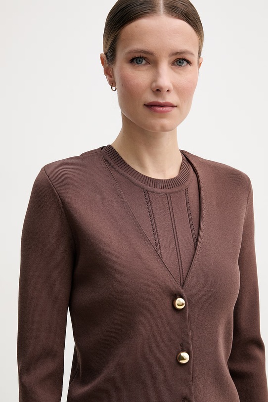 Gaudi kardigan damski z wiskozy brązowy 611FD53008