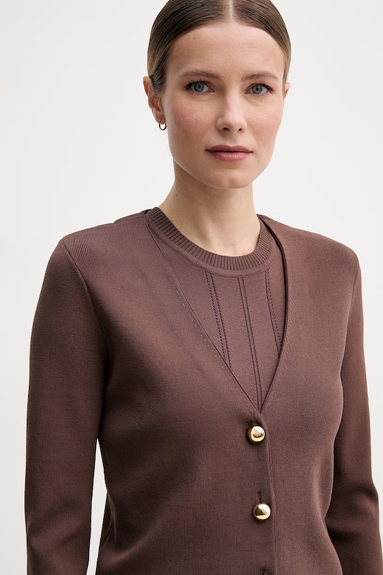 Gaudi kardigan damski z wiskozy brązowy 611FD53008