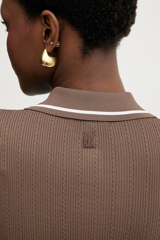 Armani Exchange polo swetrowe damskie z wiskozą XW001897.AF10352 brązowy