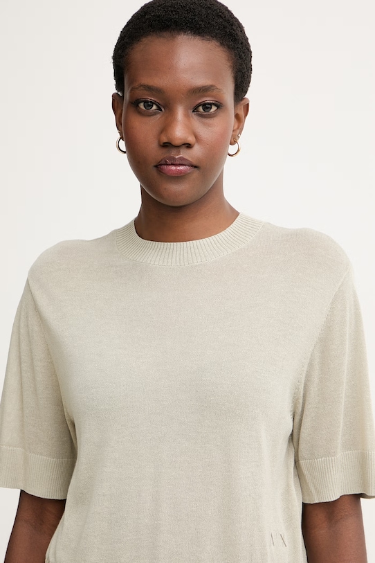 Armani Exchange светр з короткими рукавами жіночий з додаванням льону бежевий XW001912.AF21575