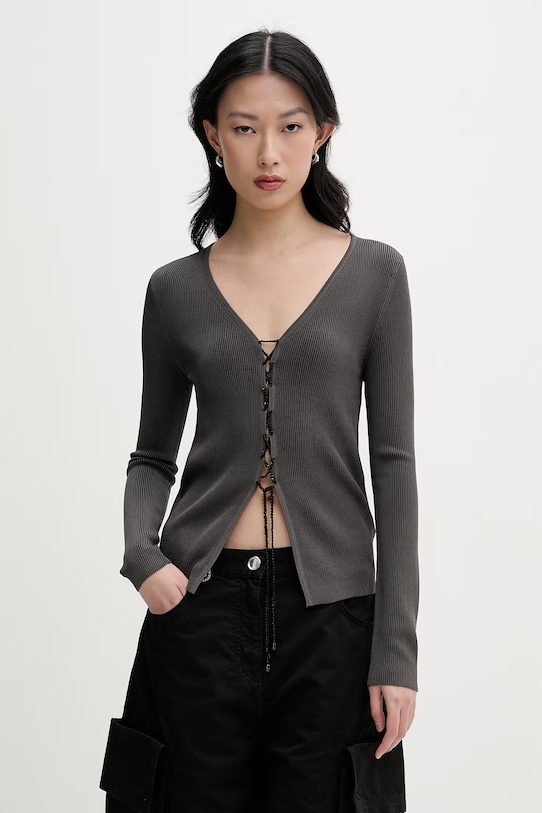 Miss Sixty kardigan damski z dodatkiem jedwabiu szary 6M1RJ13000