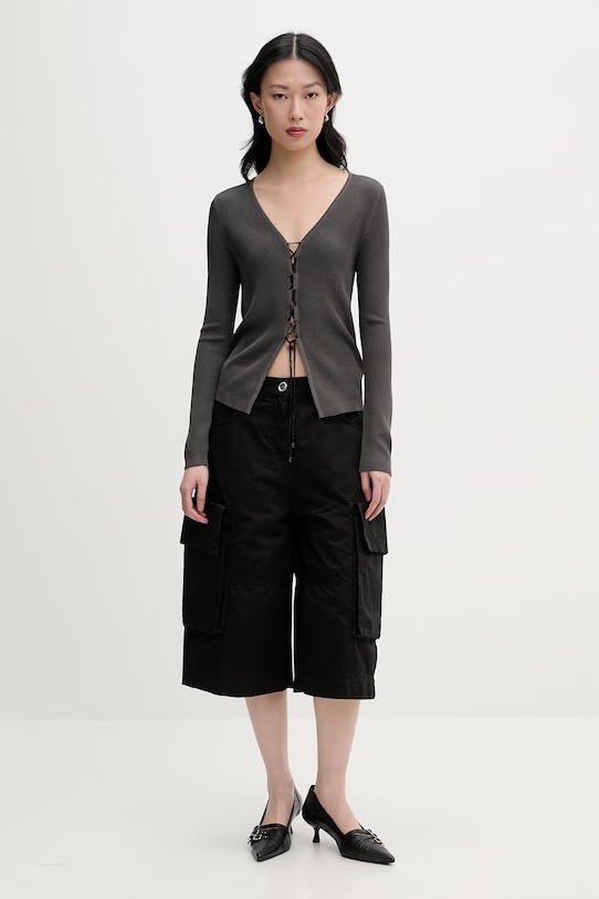 Miss Sixty kardigan damski z dodatkiem jedwabiu 6M1RJ13000 szary SS26