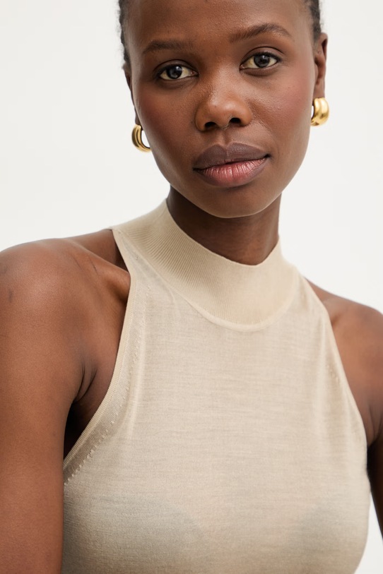 BOSS sweter damski z dodatkiem wełny Fargherita beżowy 50554975