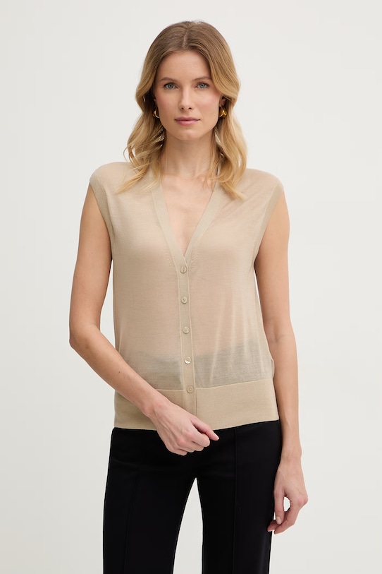 BOSS vesta dámská s příměsí vlny Fumi béžová 50554976