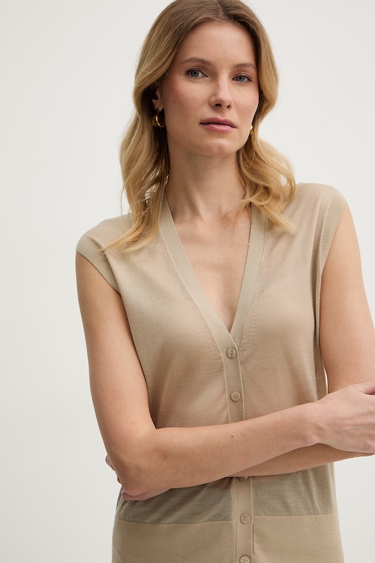 BOSS vesta dámská s příměsí vlny Fumi béžová 50554976