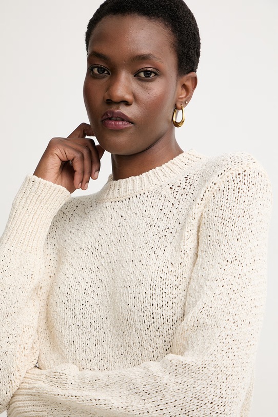 BOSS пуловер дамски с памук Fibiscus бежов 50561362