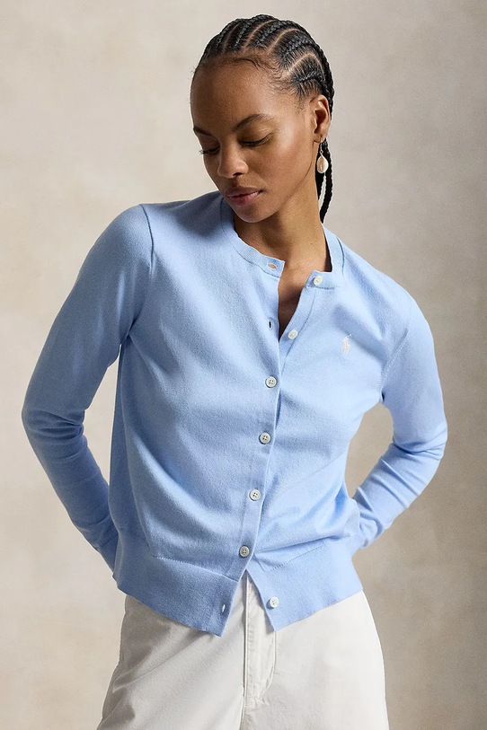 Polo Ralph Lauren PIMA COTTON-LSL-CRD sweter rozpinany damski z bawełny niebieski 211971871504