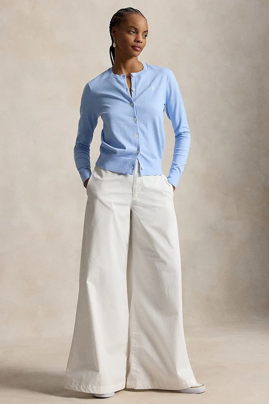 Одяг Polo Ralph Lauren PIMA COTTON-LSL-CRD светр на застібці з бавовною жіночий 211971871504 блакитний