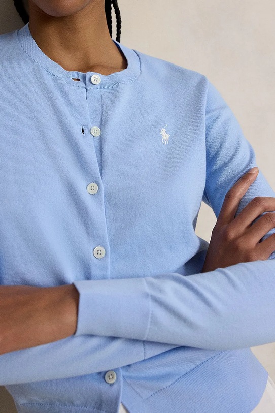 Polo Ralph Lauren PIMA COTTON-LSL-CRD sweter rozpinany damski z bawełny niebieski 211971871504