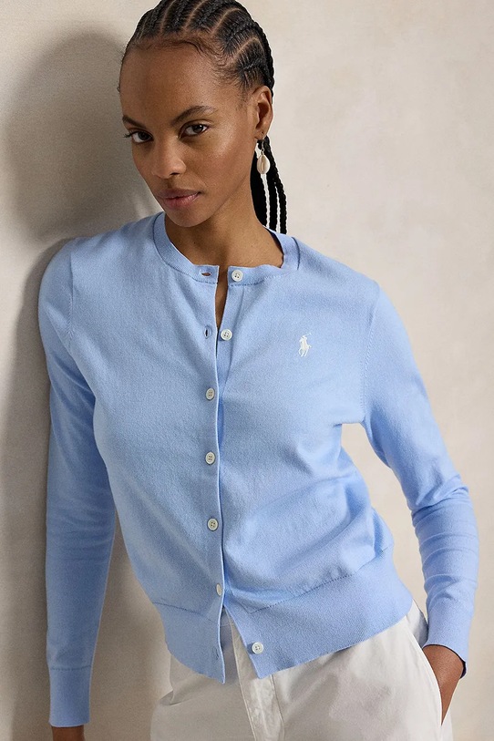 Polo Ralph Lauren PIMA COTTON-LSL-CRD sweter rozpinany damski z bawełny 211971871504 niebieski