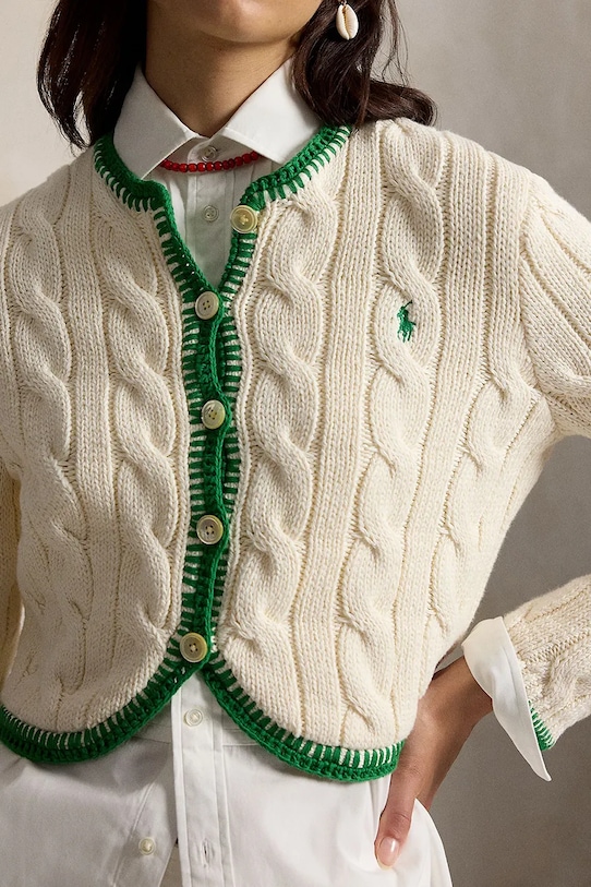 Polo Ralph Lauren kardigan damski bawełniany beżowy 211A12716001