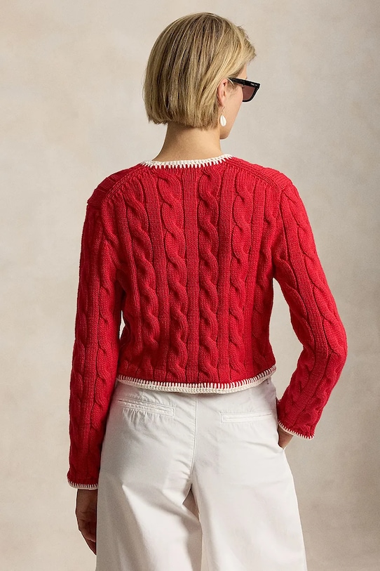 Polo Ralph Lauren kardigan damski bawełniany COTTON-SWEATER-CARDIGAN 211A12716002 czerwony SS26