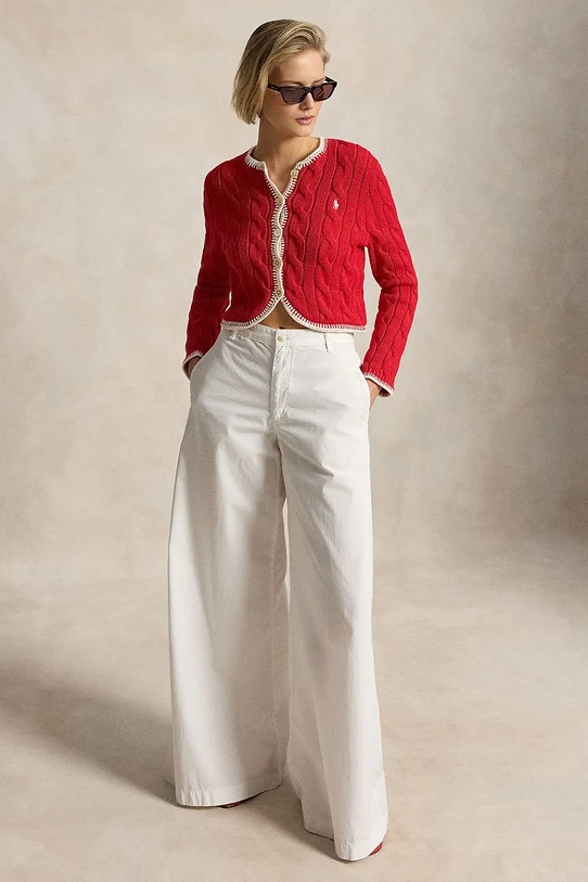 Odzież Polo Ralph Lauren kardigan damski bawełniany COTTON-SWEATER-CARDIGAN 211A12716002 czerwony