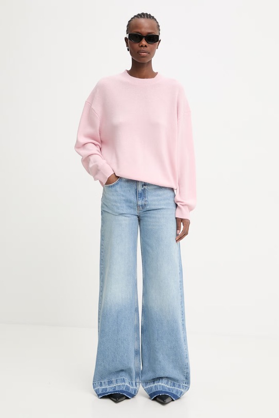 Anine Bing LEE CREW SWEATER - POWDER PINK sweter kaszmirowy damski A.09.12172.PKI26 różowy