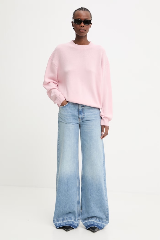 Anine Bing LEE CREW SWEATER - POWDER PINK sweter kaszmirowy damski A.09.12172.PKI26 różowy