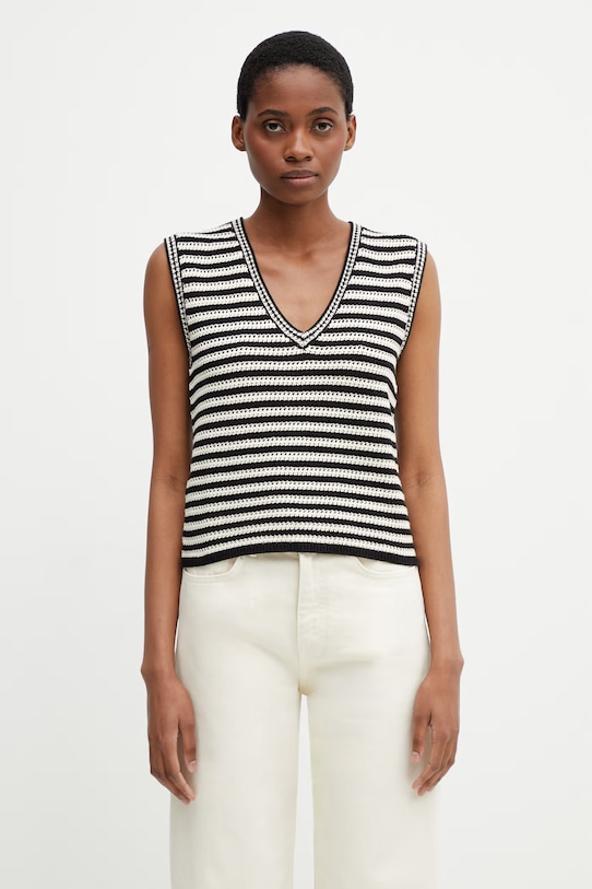 Anine Bing LOWEN SWEATER - BLACK AND IVORY STRIPE bluzka damska z bawełną w paski czarny A.09.11919.MTL81