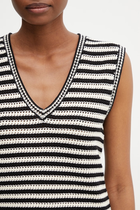 Anine Bing LOWEN SWEATER - BLACK AND IVORY STRIPE bluzka damska z bawełną w paski czarny A.09.11919.MTL81