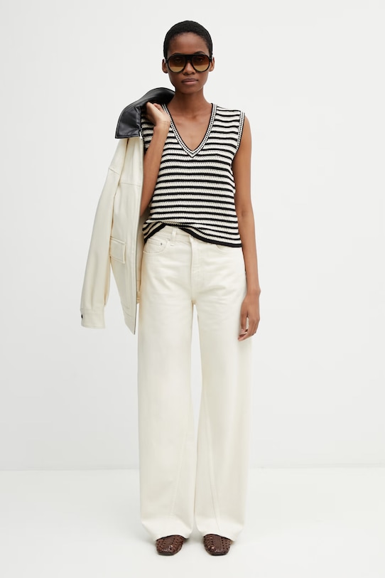 Anine Bing LOWEN SWEATER - BLACK AND IVORY STRIPE bluzka damska z bawełną w paski A.09.11919.MTL81 czarny