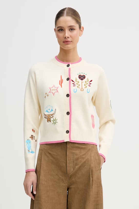 Never Fully Dressed kardigan damski z wiskozy beżowy NFDKN822