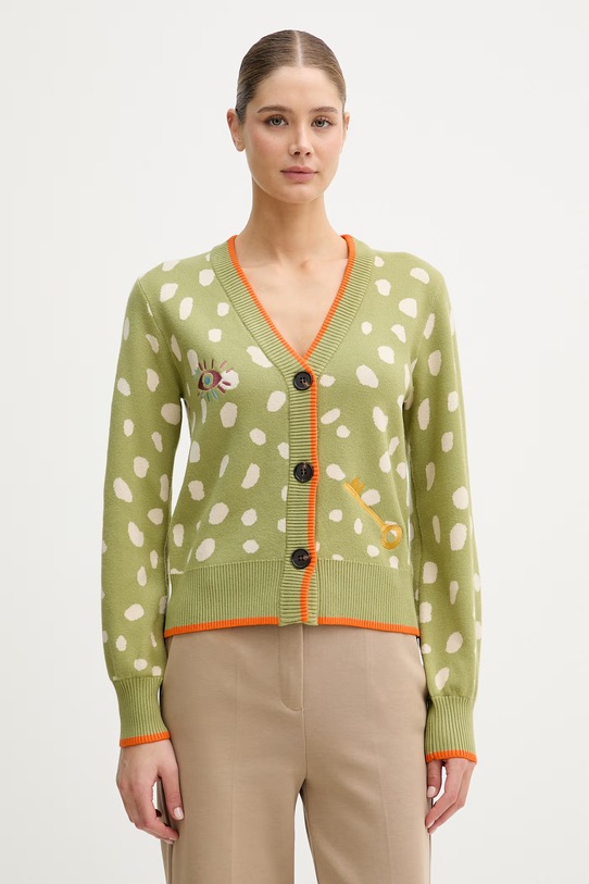 Never Fully Dressed kardigan damski z wiskozą zielony NFDKN802