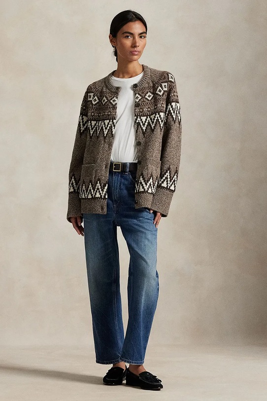 Odzież Polo Ralph Lauren kardigan damski z wełny 211978326 brązowy