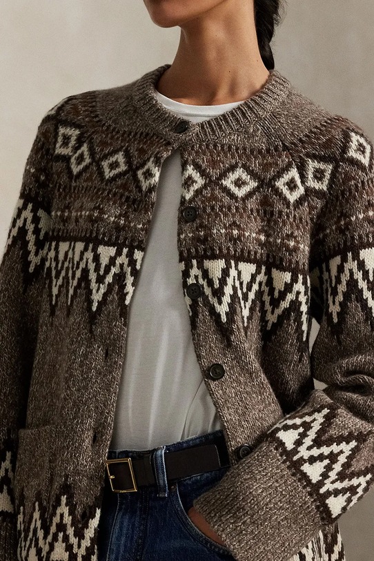 Polo Ralph Lauren kardigan damski z wełny brązowy 211978326