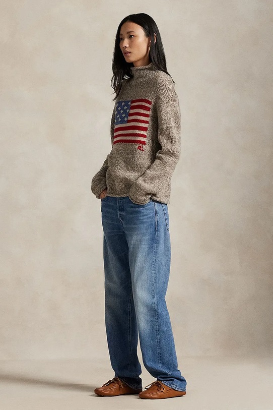 Odzież Polo Ralph Lauren półgolf damski z wełną 211978328 brązowy