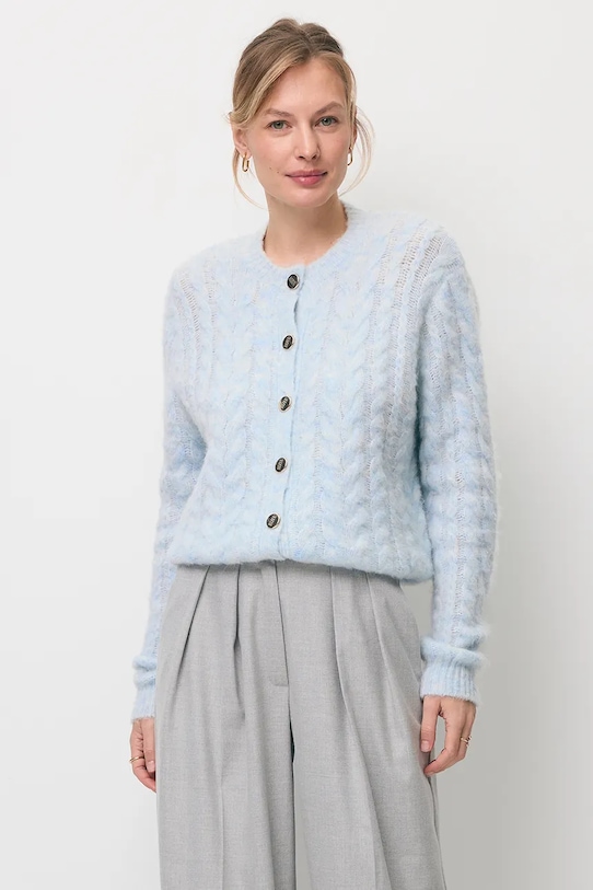 Bizuu kardigan z dodatkiem wełny EZELLA okrągły niebieski EZELLA.BLEKITNY