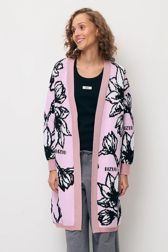 Bizuu kardigan bawełniany ORMICA wzorzyste różowy ORMICA.ROZOWY