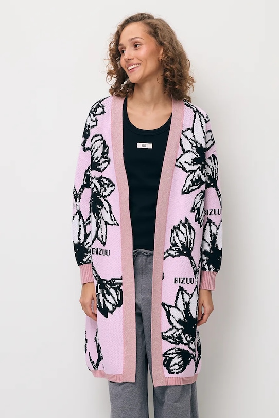 Bizuu kardigan bawełniany ORMICA wzorzyste różowy ORMICA.ROZOWY