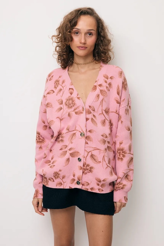 Bizuu kardigan bawełniany ROSSY wzorzyste różowy ROSSY.ROZOWY