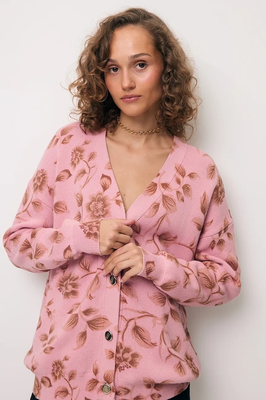 Bizuu kardigan bawełniany ROSSY ROSSY.ROZOWY różowy