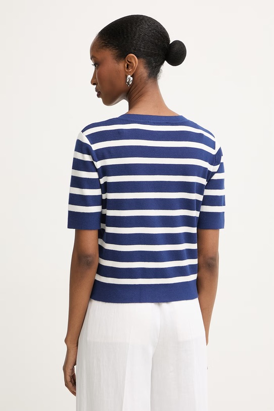 Odzież Morgan sweter z krótkim rękawem damski z wiskozą MLEXI granatowy