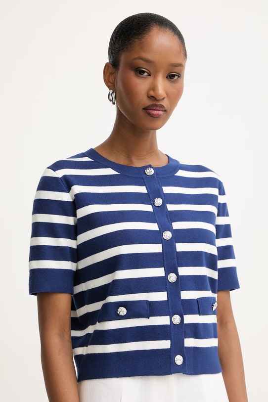 Morgan sweter z krótkim rękawem damski z wiskozą granatowy MLEXI