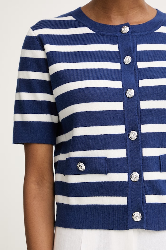 Morgan sweter z krótkim rękawem damski z wiskozą MLEXI granatowy