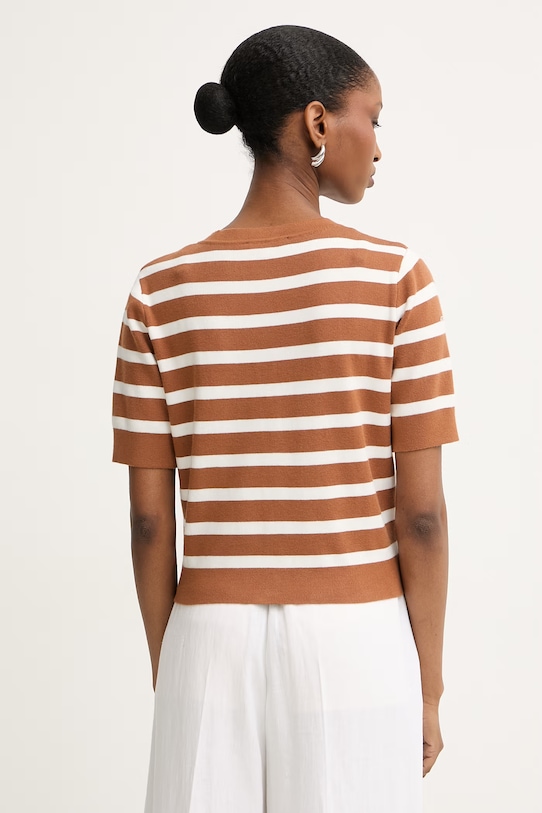 Odzież Morgan sweter z krótkim rękawem damski z wiskozą MLEXI brązowy