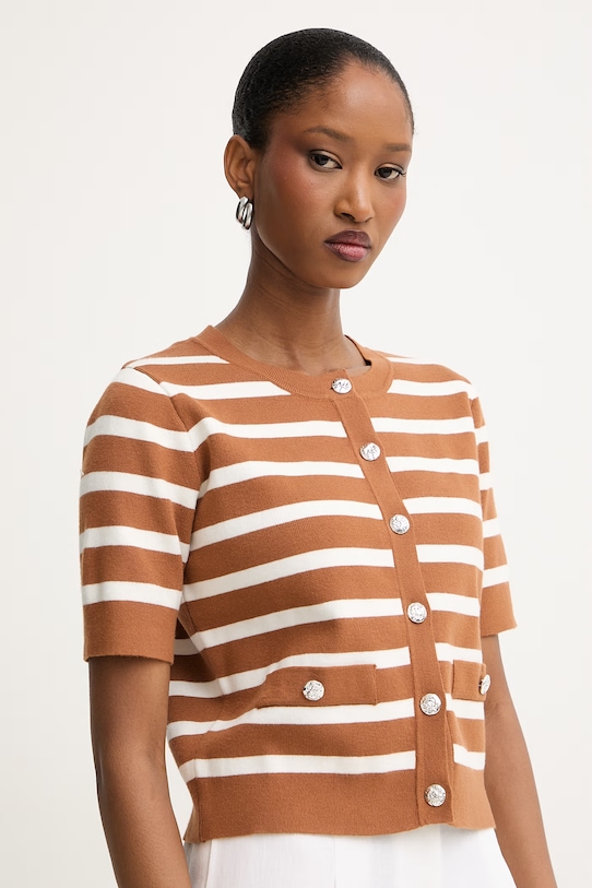 Morgan sweter z krótkim rękawem damski z wiskozą brązowy MLEXI