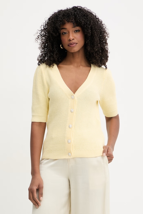 Morgan kardigan damski bawełniany żółty MYRTILE