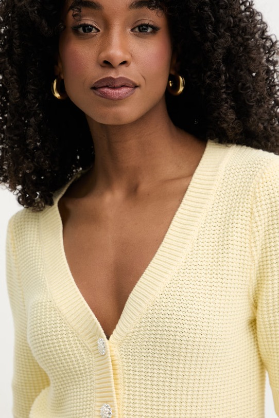 Morgan kardigan damski bawełniany żółty MYRTILE