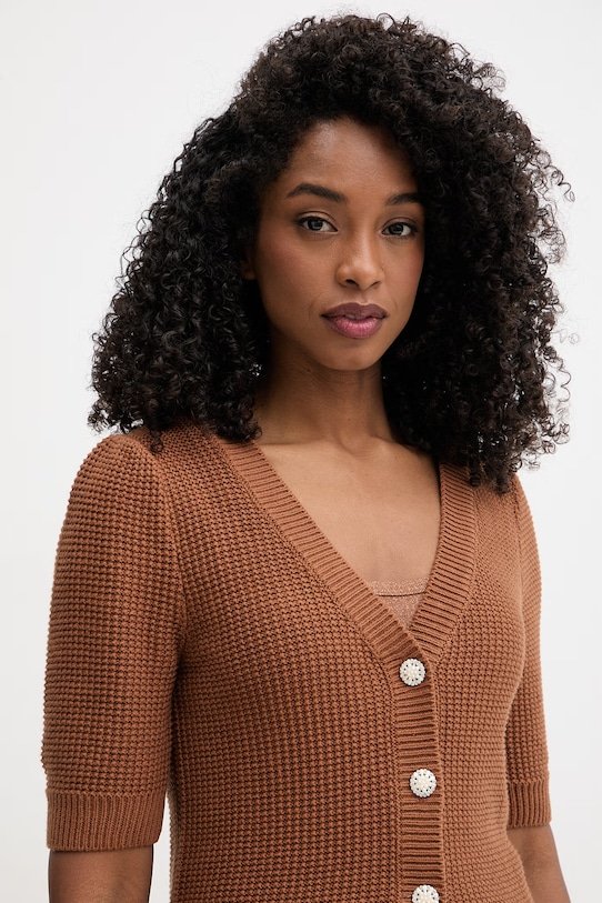Morgan kardigan damski bawełniany brązowy MYRTILE