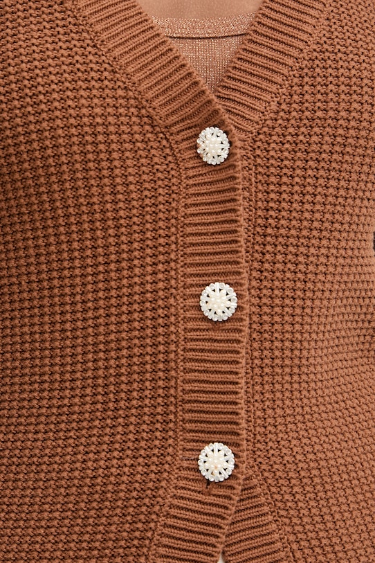 Morgan kardigan damski bawełniany MYRTILE brązowy