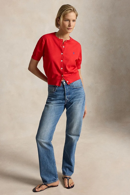 Oblečenie Polo Ralph Lauren sveter na gombíky dámsky s bavlnou 211A12718 červená