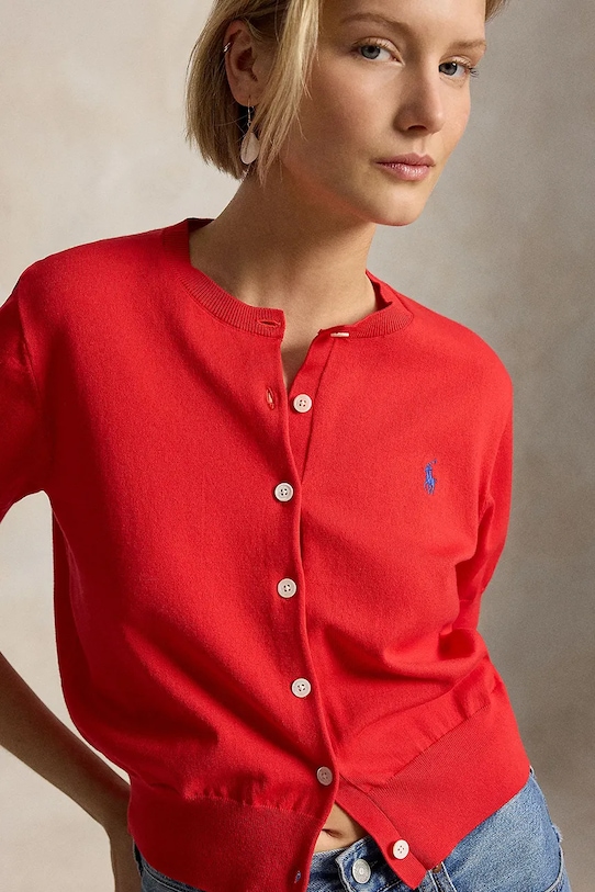 Polo Ralph Lauren sveter na gombíky dámsky s bavlnou červená 211A12718